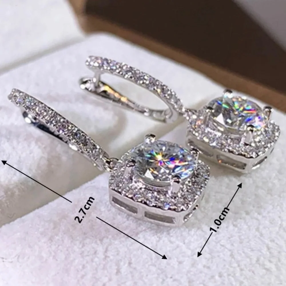 1 Pair Romantic Simulated Diamond Earrings 18K White Gold, Gorgeous. 3Ct.Total. - Picture 4 of 6